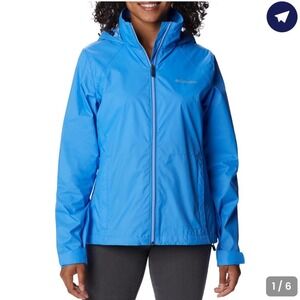 Columbia Womens Blue Hooded Raincoat Water Resistant Lightweight Jacket Size M